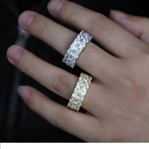 Two Row Cubic Zirconia Yellow Gold Plated Band Ring Wedding Sz 9 - Picture 7 of 10